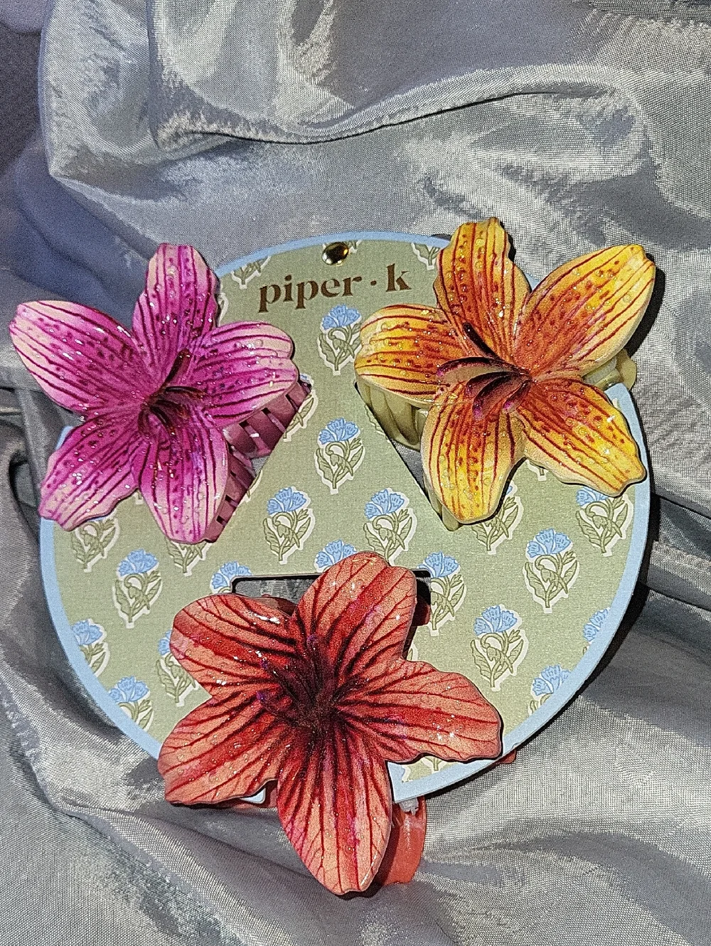 PIPER K Floral Hair Clips - Pink, Orange, Yellow Li Lily Day Lily